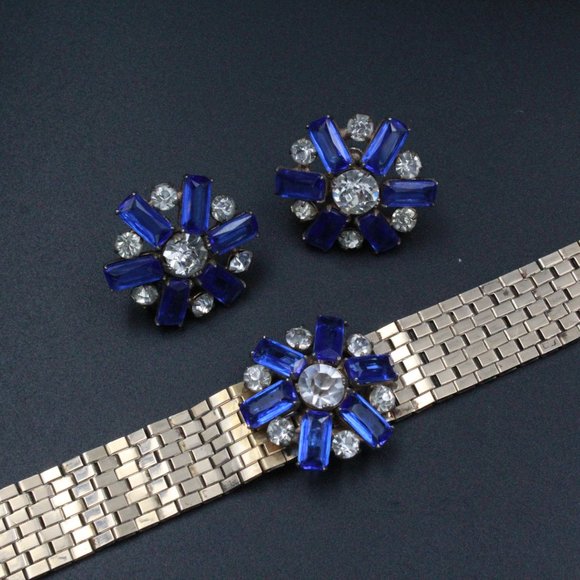 STERLING SILVER VERMIEL BLUE GLASS BRACELET SET - Picture 2 of 6